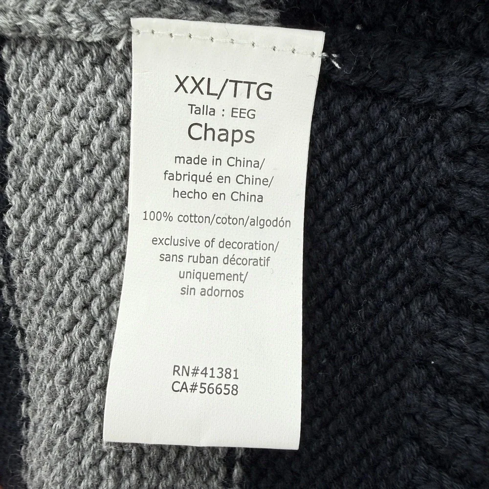 Chaps Mens Sz XXL Quarter Zip Sweater Navy Gray‎ Stripe 100% Cotton Pullover NWT